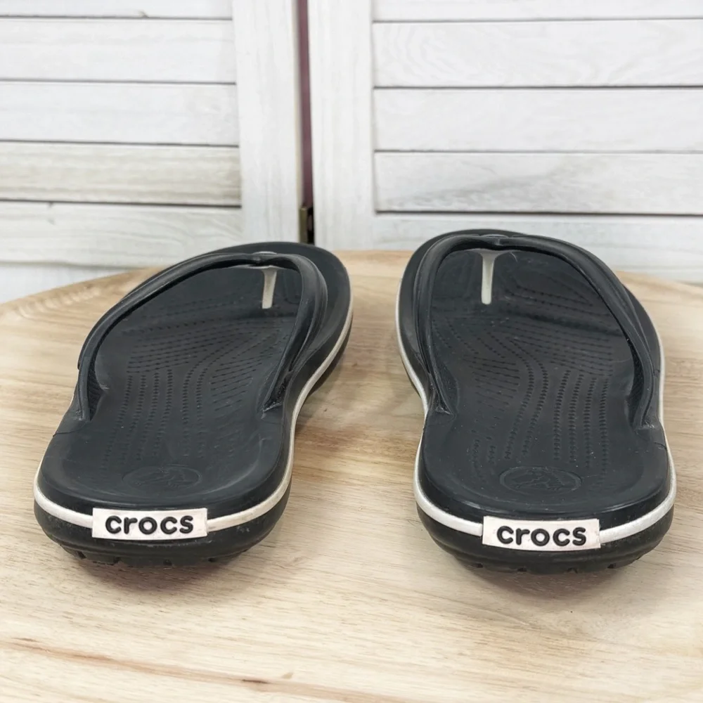 Crocs Crocband Flip Flop Thong Sandals Black White Mens 8 Womens 10‎